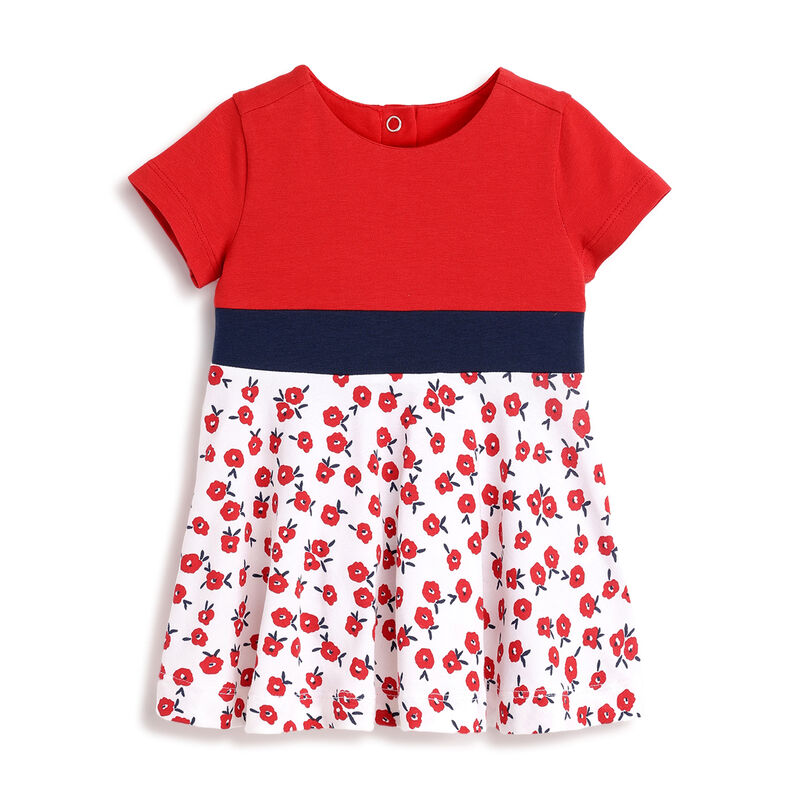 Girls Medium Red Printed Short Sleeve Dress image number 0